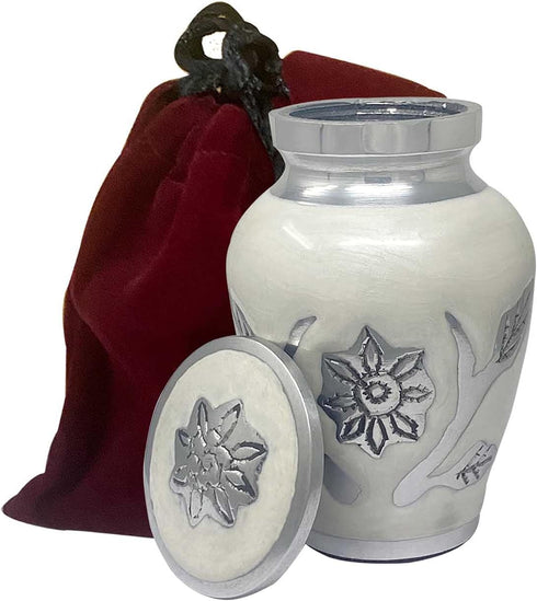 Sunflower Keepsake Urn for Ashes - Miniature Urns - Mini Jar - Token Urn with Velvet Bag (White Pearl)...