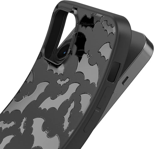 Matte Black Case compatible with - iPhone 12 Pro Max - 6.7 inch Protective TPU Rubber Cover Cute Bats Spooky Print Classy Bumper Non-Slip Lightwei...