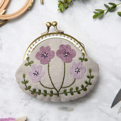 1 Set Coin Purse Embroidery Pouch Making Kit Lock Embroidery Tool DIY Coin Bag (Purple Flower Style)...
