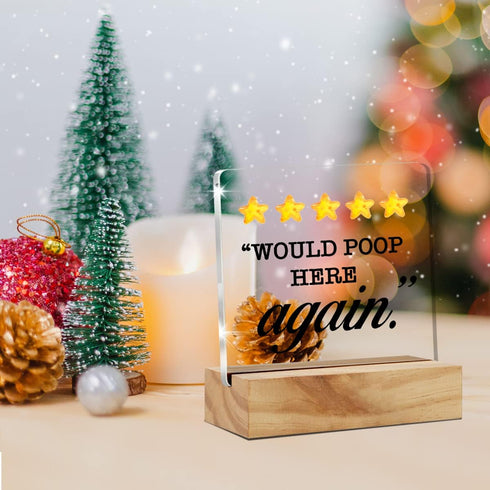 Would Poop Here Again Five Stars Bathroom Desk Decor Acrylic Desk Sign Restroom Toilet Acrylic Plaque Home Bathroom Desk Shelf Decoration 4.7"x4.7...