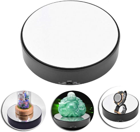 Rotating Display Stand, Speed Adjustable Electric 360° Turntable Display Holder Mirror Motorized Revolving Base Battery Powered for Displaying Jew...