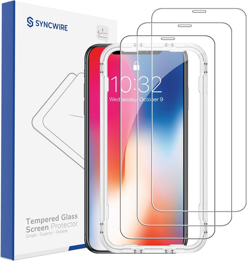 Syncwire Screen Protector for iPhone 11 Pro/XS/X 3Pack, 9H HD Tempered Glass with Auto Alignment Tool [Anti-Scratch, Bubble Free, Sensitive 3D Tou...