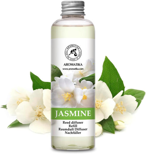 AROMATIKA Jasmine Essential Oil 200ml - Natural Reed Diffuser Refill for Long-Lasting Fragrance - Jasminum Officinale Oil - Air Freshener for Home...