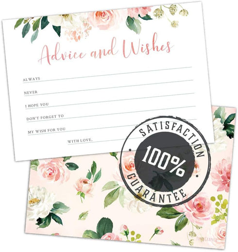 Set of 50 Advice and Wishes Cards - Double Sided Floral Cards, Perfect for the Bride and Groom, Baby Shower, Bridal Shower, Wedding Shower, Gradua...