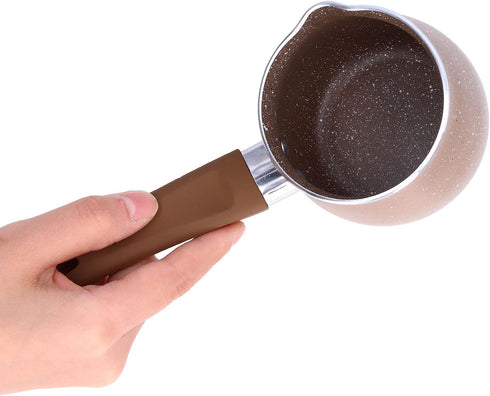 Butter Pot, Saucepans Aluminum Alloy Cooking Pot for Coffee Butter Chocolate Nonstick Milk Pan 8cm Dia Single Handle(brown)...