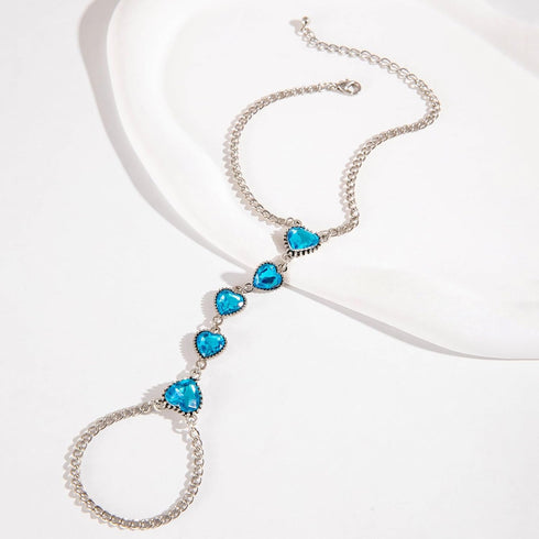 Blue Crystal Heart Ankle Bracelet Bohemia Sapphire Toe Ring Anklet Beach Wedding Foot Chain Barefoot Sandals Foot Jewelry for Women...
