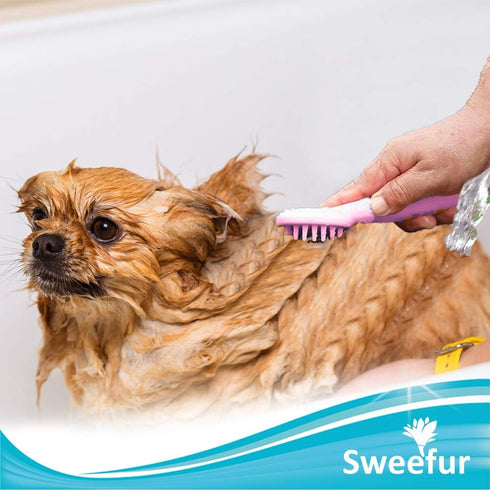 Pet Massage Brush, Soft Silicone Shower Brush for Massage Dogs and Cats- Comfortable Handle Bath Brush for Shedding- Gentle Massage Pet Comb- Pink...