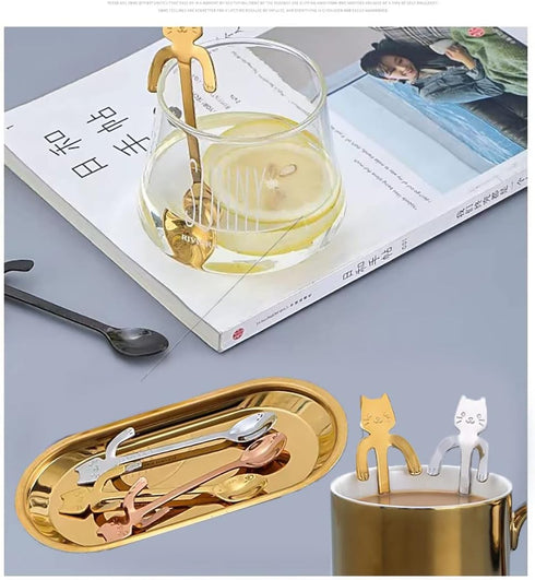 4Ppcs Stainless Steel Cute Mini Cat Spoon for Tea, Coffee, Dessert, Sugar, Ice Cream...