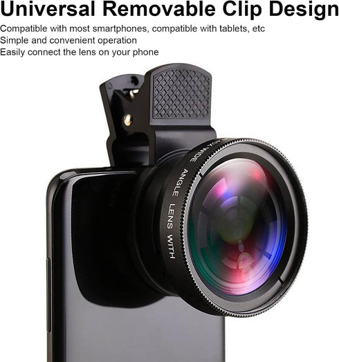 2 in 1 Cell Phone Lens Kit, 0.45X Wide Angle 12.5X Macro Phone Camera Lens, Professional Cell Phone Lens with Clip, Detachable HD Lens with Storag...