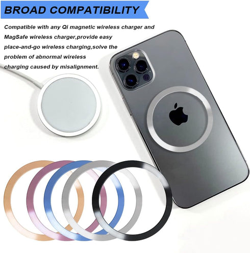 10 Pcs Metal Ring for Magnetic Wireless Charger, 2 Styles, Universal Ultra Thin CD Stripe Round Ring Sticker Conversion Kit Compatible with MagSaf...