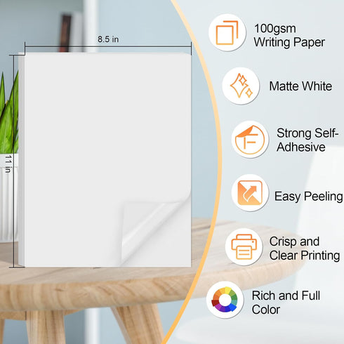 Printable Sticker Paper for Inkjet Printer, 40 Sheets 8.5"x11” Matte Sticker Printer Paper Full Sheet Labels, Sticker Paper for Printer Sticker La...