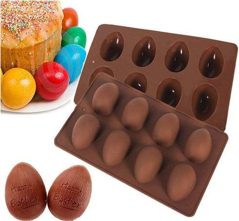 8 Cavity Silicone Egg Molds Set of 2, Food Grade Silicone Mold for Cake Decorating, Chocolate Mold, Candy Mold, Ice Cube Trays, Muffin Truffle Mol...