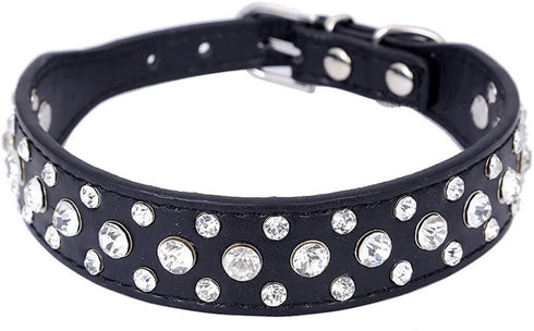 Dogs Kingdom 10"-24" Length Personalized Rhinestone Leather Bling Crystal Pet Dog Cat Collars for Small Medium Breeds Black XL...