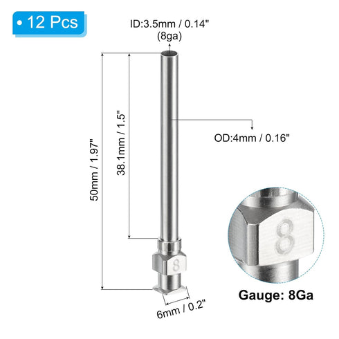 PATIKIL 8Ga x 1.5 Inch Stainless Steel Dispensing Needle Tips, 12Pcs Metal Glue Needle Tube Blunt Tips Luer Lock for Thick Glue Ink Lab, Silver...