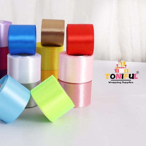 TONIFUL 2 Inch x 25 Yards Wide Yellow Satin Ribbon Solid Fabric Ribbons Roll for Valentine's Day Crafts Gift Wrapping Invitation Cards Floral Hair...