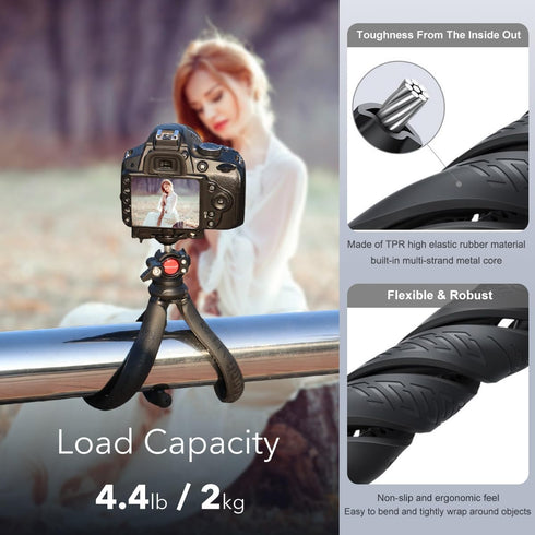 Koolehaoda Mini Tripod Stand, 3 in 1 Flexible Tripod for iPhone Camera, Octopus Tripod with 1/4'' Screw Hidden Phone Holder & Cold Shoe for GoPro ...