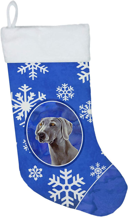 Caroline's Treasures LH9296-CS Weimaraner Winter Snowflakes Holiday Christmas Stocking Fireplace Hanging Stockings Christmas Season Party Decor Fa...