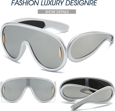 PORADAY Fashion Wave Mask Sunglasses for Women Men Trendy Oversized Sun Glasses Luxury Designer Y2K Punk Shades...