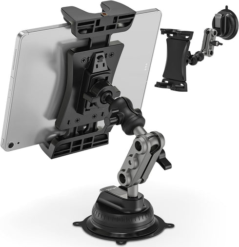 Aluminum Heavy Duty Tablet Mount for Car/Truck, 360° Adjustable 2-stage Tablet Stand Holder for Commercial Vehicle Dashboard Windshield, Compatibl...