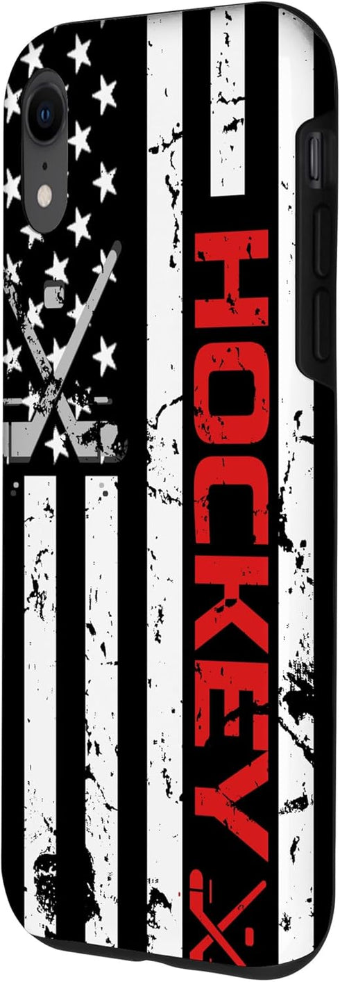 iPhone XR Hockey phone case Red American Flag gift Hockey Lover Case...