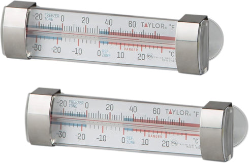 Taylor Large Dial Kitchen Refrigerator/Freezer Kitchen Thermometer with Suction Cups, Refrigerator/Fridge Thermometer - 2 Pack......