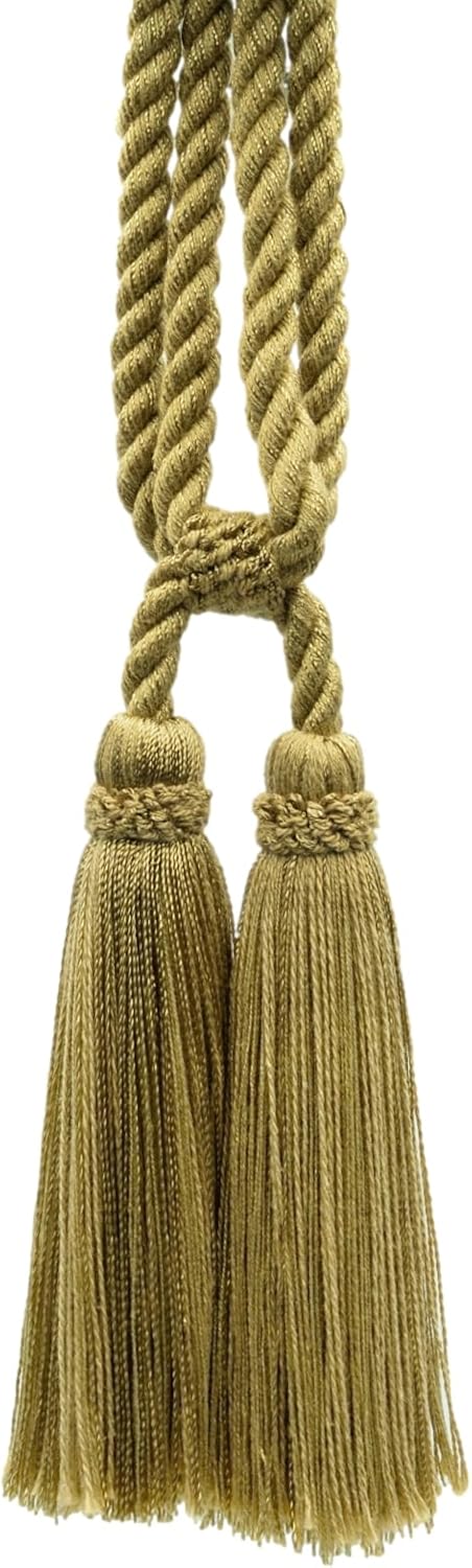 Traditional Cotton Double Tassel Curtain Tassel Tieback, Tassel Length 5 1/2" (14cm), 27" Spread (68.5cm) (Style# TBC0552) Golden Beige #E16C (Dar...