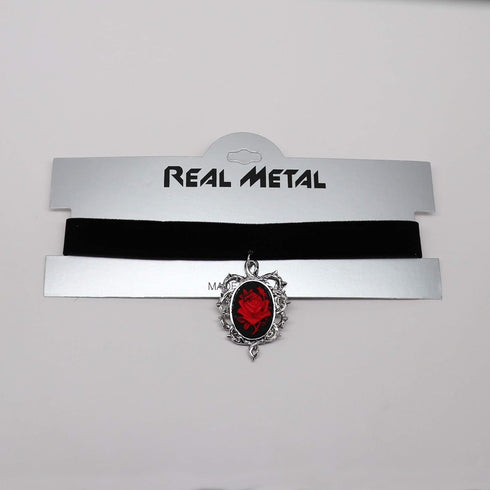 Gothic Red Rose Cameo Black Velvet Choker Adjustable Size Cosplay Jewelry...