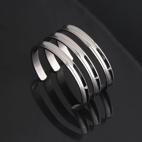 Hair Tie Bracelet Stainless Steel Grooved Cuff Bangle Gift for her (3 PCS silver)...