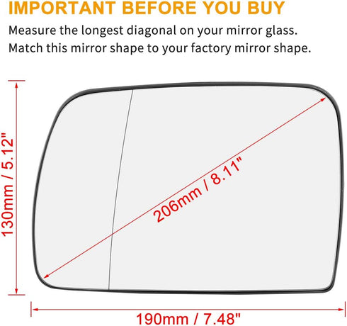 X AUTOHAUX Car Driver Left Side Rearview Mirror Glass Heated with Backing Plate for BMW X5 2000-2006...