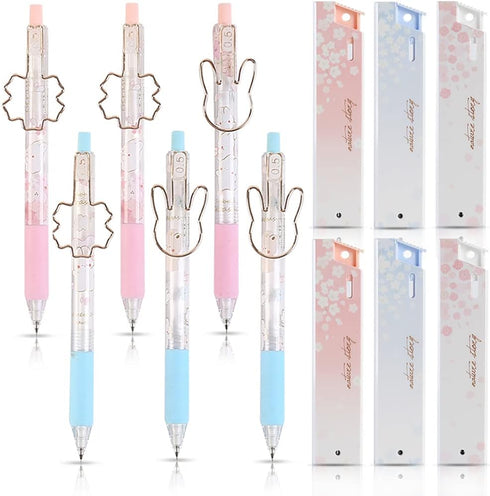 Rabbit Mechanical Pencil Set with Lead, 6 pcs 0.5mm Mechanical Pencils With 6 Pack HB Pencil Leads for Writing Draft, Drawing, Sketch, Architectur...
