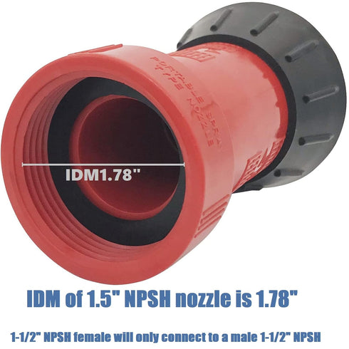 Happy Tree 1-1/2" NPSH Fire Hose Nozzle Polycarbonate Spray Jet Fog Industrial Fireman 1.5" Nozzle 75 gpm Fire Equipment FHSN02...
