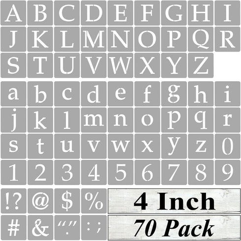 4 Inch Alphabet Letter Stencils for Painting - 70 Pack Letter and Number Stencil Templates with Signs for Painting on Wood, Reusable Letters and N...