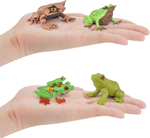 Wildlife Animal Frog Model Playsets 4 PCS Red Eye Tree Frog Triangular Leaf Frog Figures Figurine Family Party Favors Supplies Cake Toppers Set To...