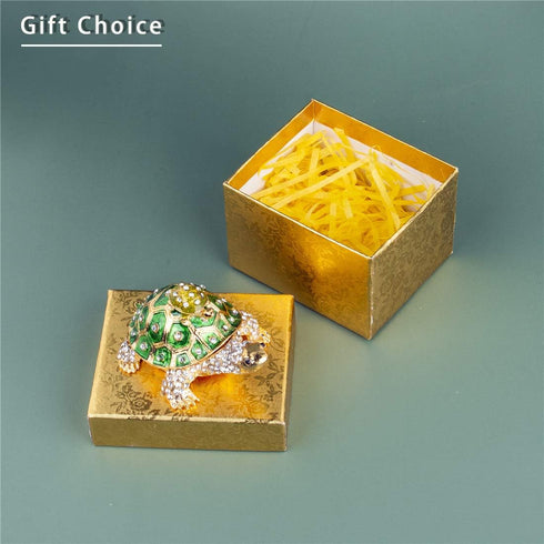 YU FENG Crystals Bejeweled Turtle Trinket Box Hinged Enameled Mother-Child Tortoise Animal Figurine Jewelry Ring Holder Box...