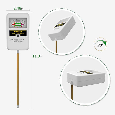 Soil Moisture Meter, 4-in-1 Soil Ph Meter, Soil Tester for Nutrients, Moisture, PH and Light, Soil Ph Test Kits for Plant, Great for Garden, Lawn,...