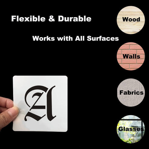 1 Inch Alphabet Letter Stencils for Painting - 70 Pack Old English Letter and Number Stencil Templates with Signs for Painting on Wood, Reusable L...