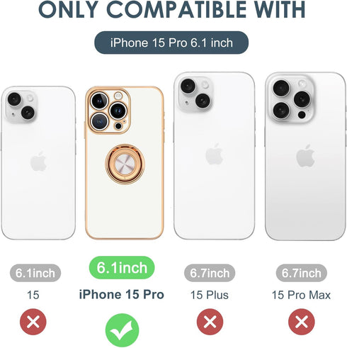 Hython Case for iPhone 15 Pro Case with Ring Stand, 360° Rotatable Ring Holder Magnetic Kickstand, Plating Rose Gold Edge Soft Cover Luxury Protec...