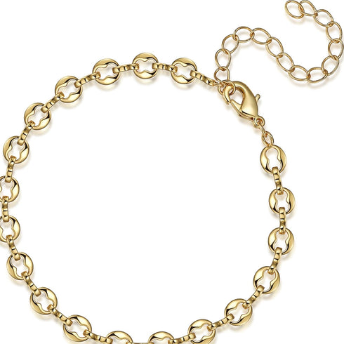 espere Puff Mariner Chain Link Necklace in Gold | Hollow Puffy Puffed Mariner Anchor Link Chain Layering Necklace Adjust 16 to 18 Inch...