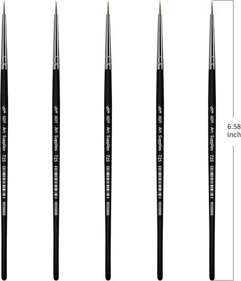 XDT#725 Micro Detail Artist Pin Point Painting Brush Set of 5 Piece #0000 Brushes Set, Acrylic Watercolor Oil, Fine Detailing Painting, Art, Scale...