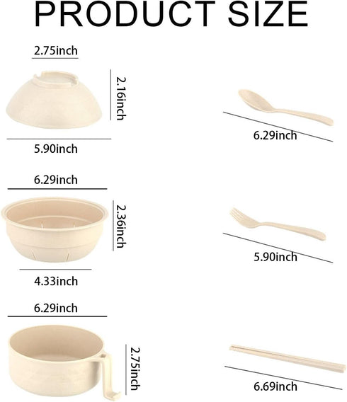 Microwave Ramen Bowl Cooker Set - Wheat Straw Instant Noodles Bowl with Handles, Ramen Noodle Cooker with Spoon Chopsticks Fork, College Dorm Room...