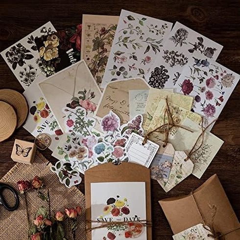 180Pcs Vintage Scrapbook Stickers Set, Junk Journal Sticker Supplies Kit, Antique Retro Natural Collection, Diary Journal Embellishment Supplies W...