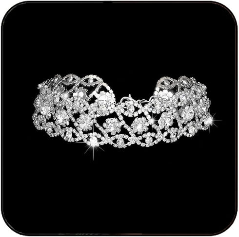 JAKAWIN Rhinestone Choker Necklace Jewelry Adjustable Collar Necklaces Silver Chokers for Women and Girls NK126...