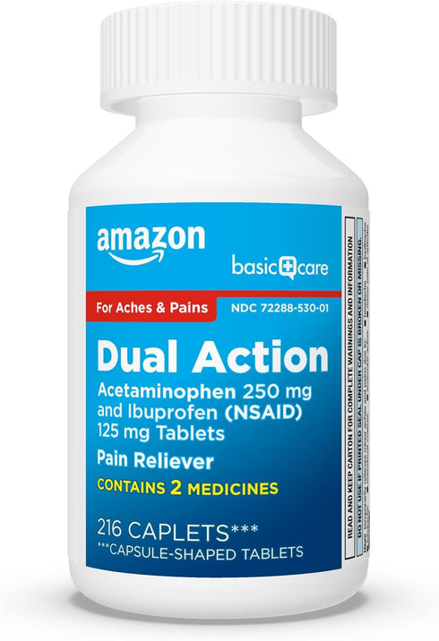 Amazon Basic Care Dual Action Acetaminophen 250 mg and Ibuprofen (NSAID) 125 mg Tablets, Pain Reliever for Headache Relief, Arthritis Pain Relief ...