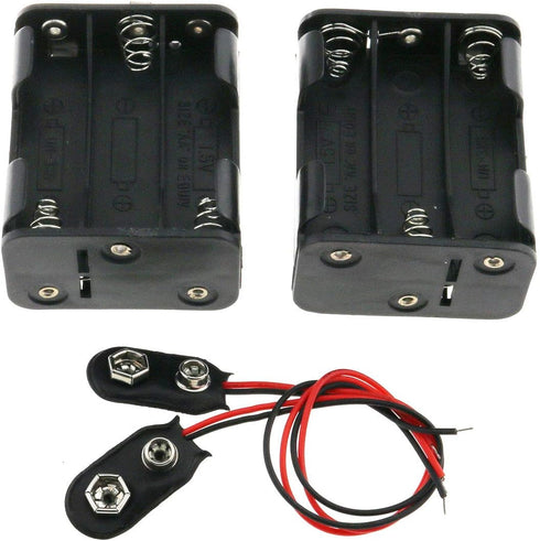 E-outstanding AA Battery Holder 2Set 6x1.5V AA Black Thicken Battery Holder Case Box with I Type Wired Battery Clip Standard Snap Connector...