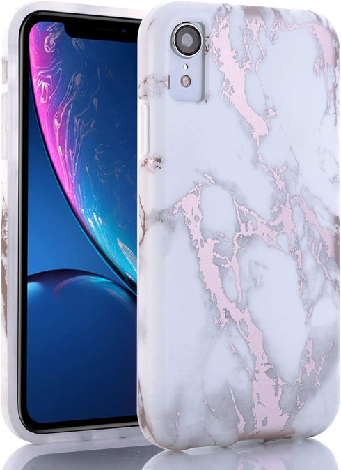 BAISRKE Marble Case for iPhone XR, Shiny Rose Gold Design Bumper Matte TPU Soft Rubber Silicone Cover Phone Case for iPhone XR 6.1 inch (2018) - W...