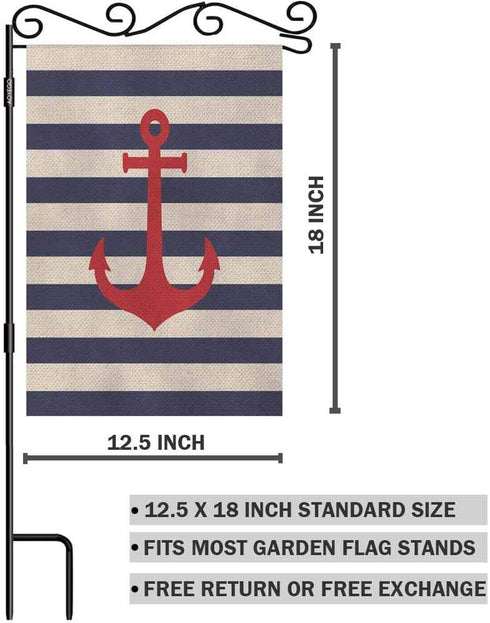 AOYEGO Anchor Garden Flag Small Vertical Double Sided 12.5 x 18 Inch Striped Marine Vector Background Burlap Yard Outdoor Decor...