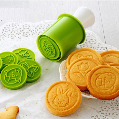 KAISHANE Easter Cookie Stamps,Easter Cookie Cutter Set,6 Pcs Interchangeable Cookie Stamps,1 Pcs Round Cookie Cutter,1 Pcs Cookie Press,Random Col...