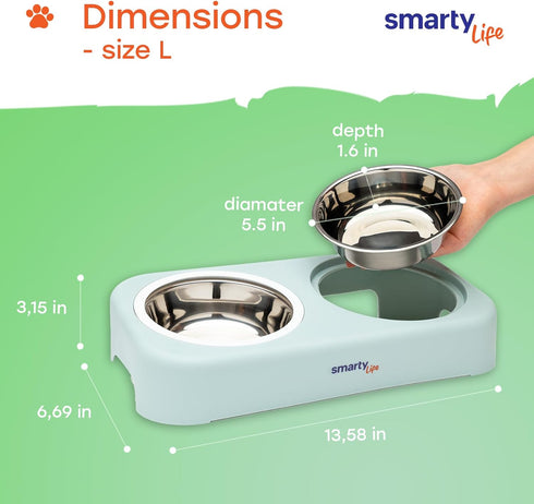 Elevated Stainless Steel Dog Feeder - Durable Pet Dish Set with Stand for Food and Water - 6.69 x 13.58 x 3.15 inches...