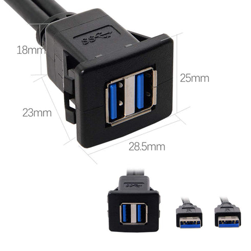 cablecc 1m Waterproof USB 3.0 Extension Latch Mount Car AUX Cable for Dashboard Panel (Dual USB 3.0)...