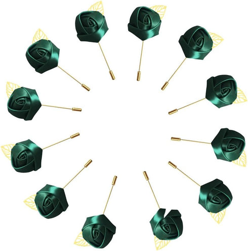 12Pieces/lot Groom Boutonniere Wedding Silk Rose(3.5cm) Flowers Accessories Prom Pin Man Suit Decoration Green...